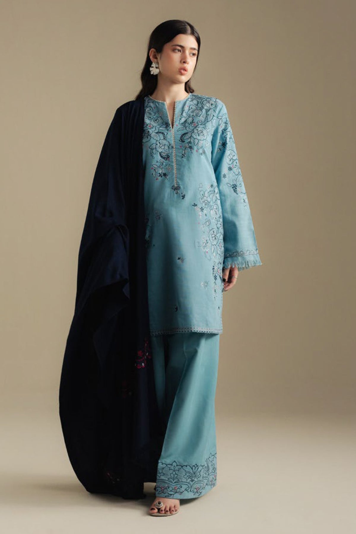 ZARA SHAH JAHAN-3PC LAWN EMBROIDERED SHIRT WITH CHIFFON PRINTED DUPATTA AND TROUSER-ADR-4637