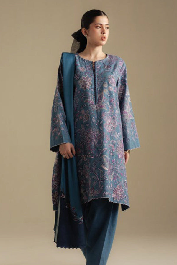 Zarashah Jahan Embroidered Dhanak 3pc with Printed Shawl- NA2126