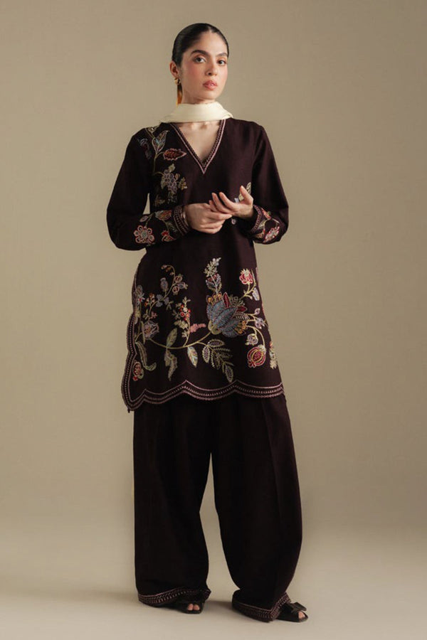 Zarashah Jahan Embroidered Dhanak 3pc with Printed Shawl- NA2127