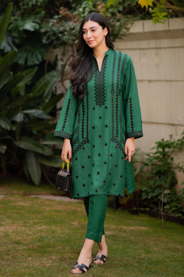 Winter Embroidered Dhanak 2pc green - DC01