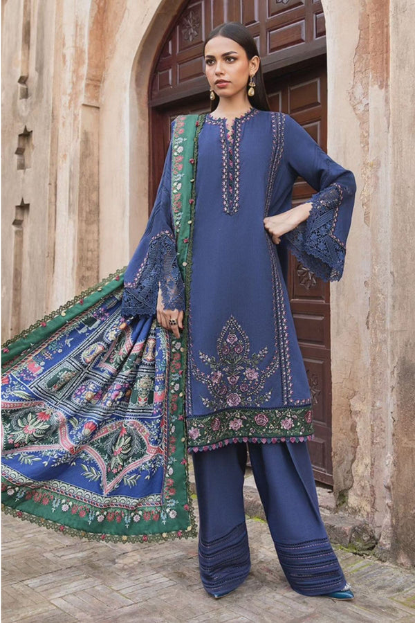 Maria B 3PC Embroidered Karandi Suit with Printed whool shawal-NA2101