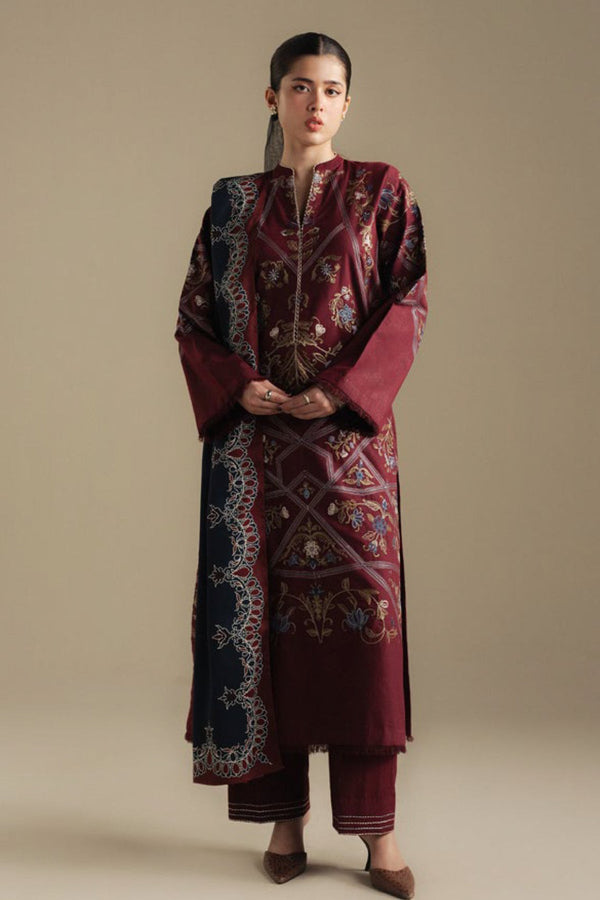 Zarashah Jahan Embroidered Dhanak 3pc with Printed Shawl- NA2125