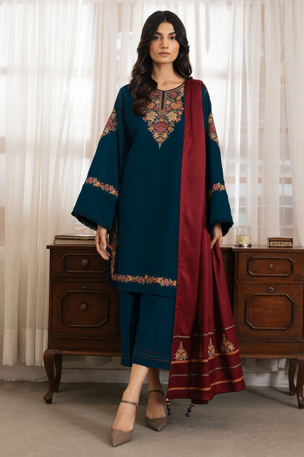 Jazmin 3PC Embroidered Karandi Suit with Printed whool shawal-NA2109