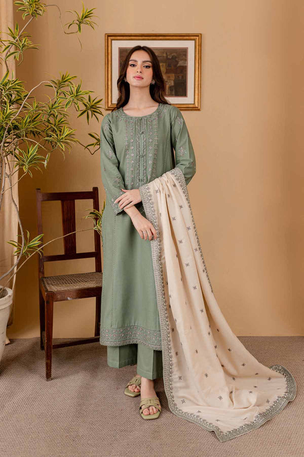 Libaas Embroidered Dhanak 3pc with Embroidered Shawl- NA2119