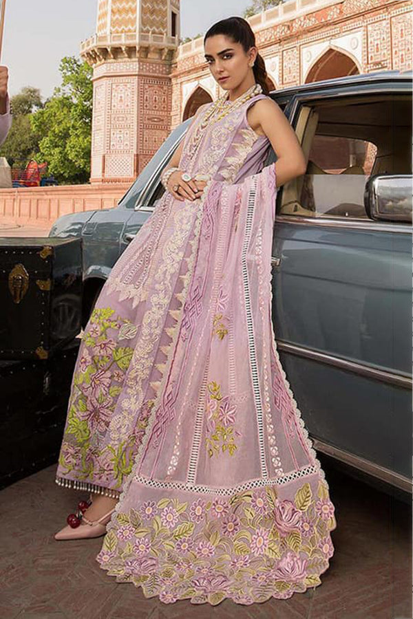 Crimson Purple Embroidered Lawn 3pc with Embroidered Slub Net dupatta-GA2019