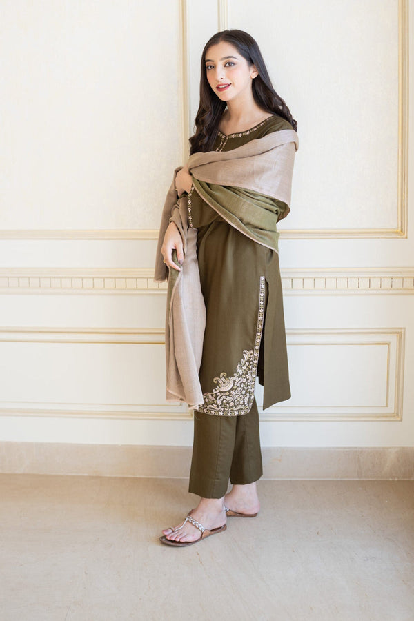 Aisling Winter 3PC Embroidered Dhanak Suit with Heavy Embroidered Shawal -NA2102