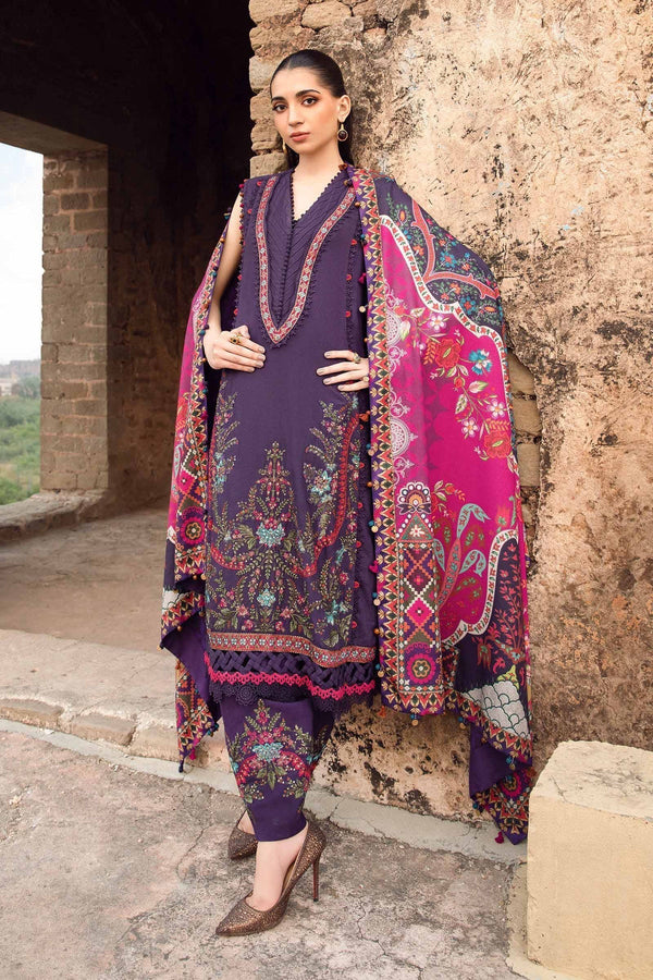 Maria B 3PC Embroidered Karandi Suit with Printed whool shawal-NA2097