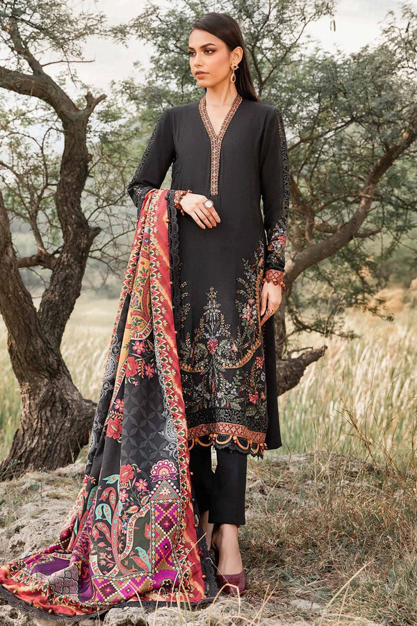 Maria B 3PC Embroidered Karandi Suit with Printed whool shawal-NA2098