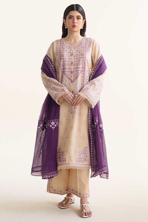 Zara Shahjahan Embroidered Lawn 3pc with Printed Slub Net Dupatta- GA1906