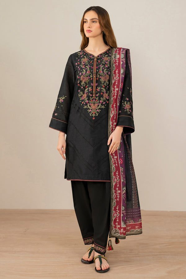 Jazmin 3PC Embroidered Karandi Suit with Printed whool shawal-NA2110