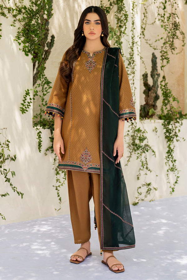 Jazmin 3PC Embroidered Karandi Suit with Printed whool shawal-NA2111