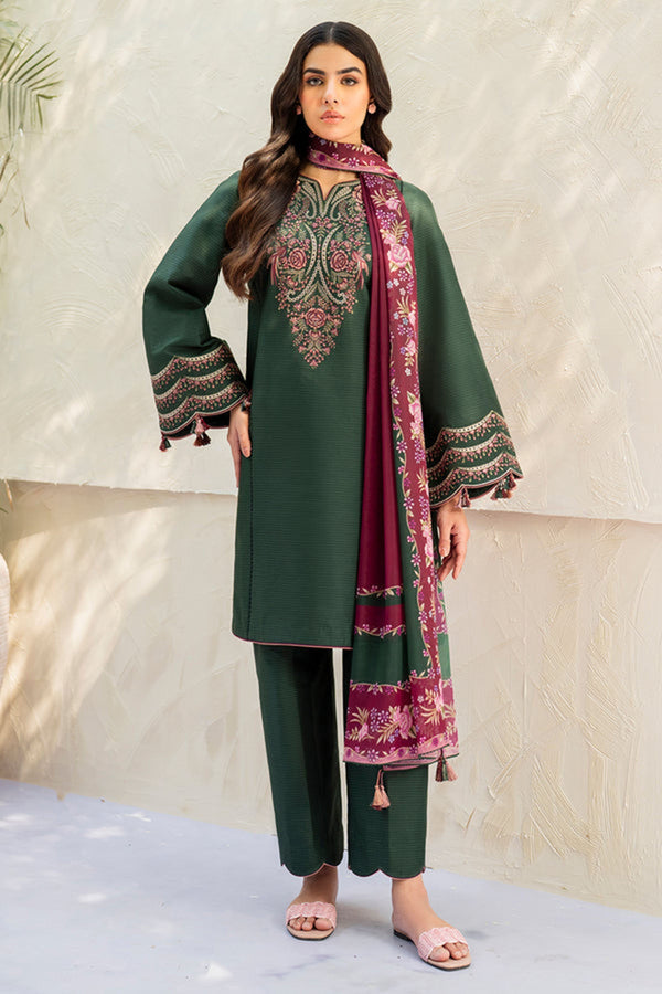 Jazmin 3PC Embroidered Karandi Suit with Printed whool shawal-NA2107