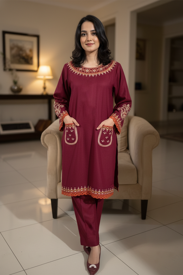 Zooj Original Yashal Embroidered Dhanak Winter 2PC - Zj014