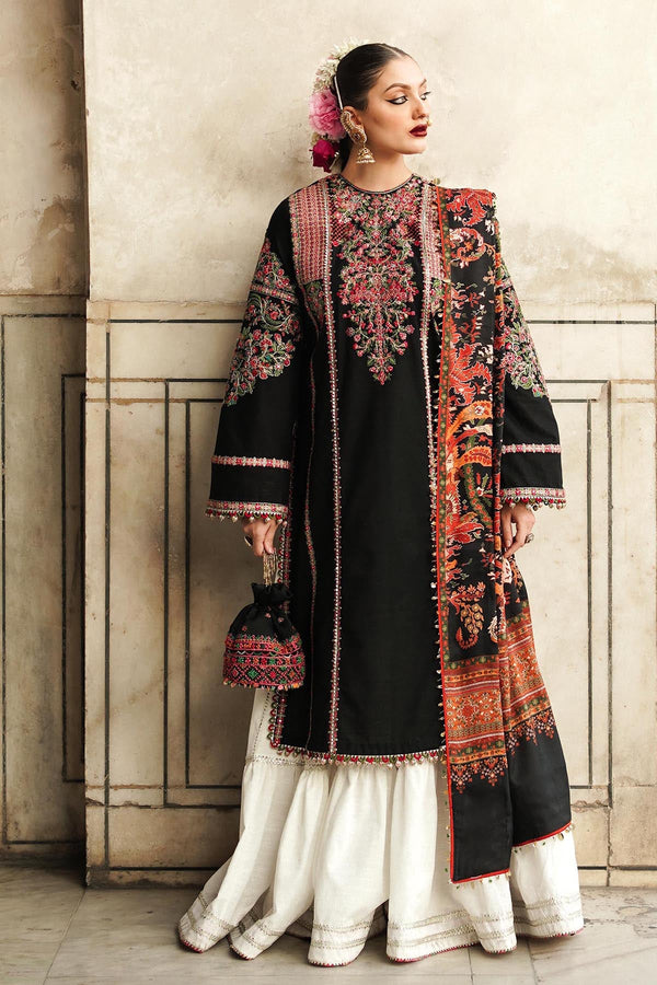Hussain Rehar 3PC Embroidered Karandi Suit with Printed whool shawal-NA2095
