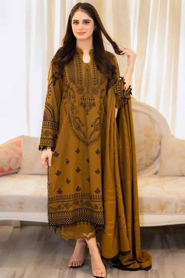 Batik Embroidered Dhanak 3pc with Embroidered Shawl- NA2120