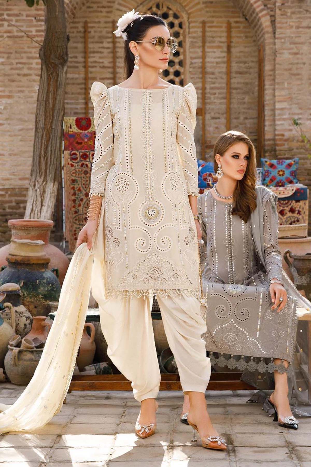 Maria B Embroidered Lawn 3pc With Chiffon Dupatta-GA1842 – Natives