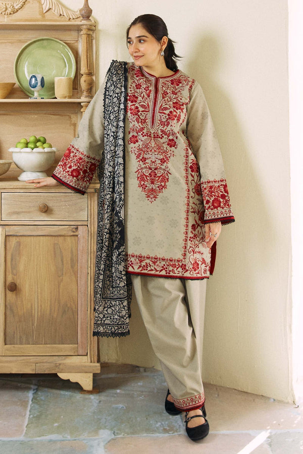 Zara Shahjahan Embroidered Lawn 3pc with Silk Printed Chiffon Dupatta - GA1881