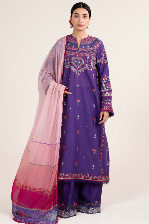 Zara Shahjahan Embroidered Dhanak 3pc with Printed Shawal- GA1974