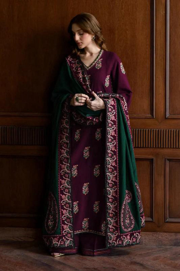 Zaib Embroidered Dhanak 3pc with  Embroidered Shawal- NA2131
