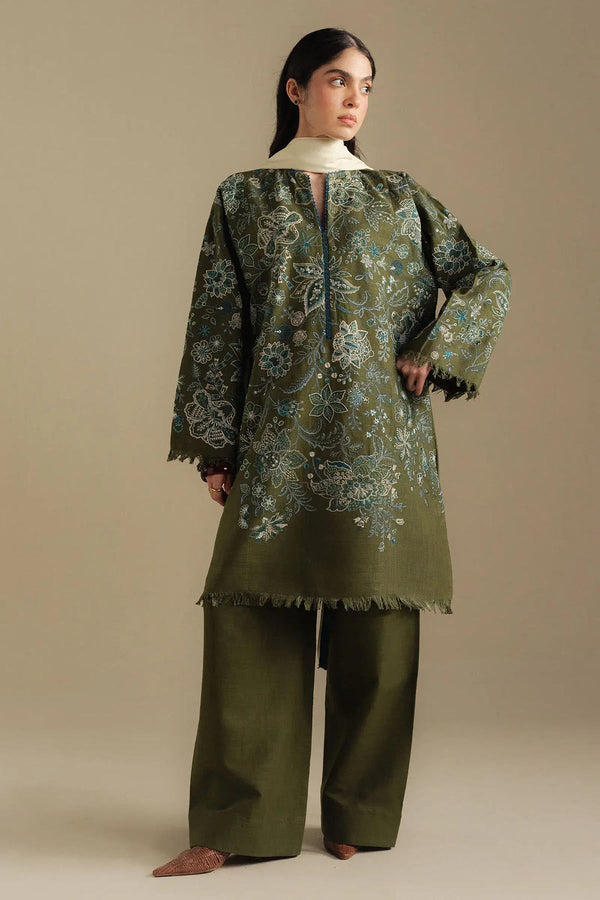 Zarashah jahan Embroidered Dhanak 3pc with Printed Shawal- NA2136