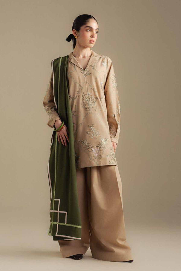 Zarashah Jahan Embroidered Dhanak 3pc with Printed Shawl- NA2117