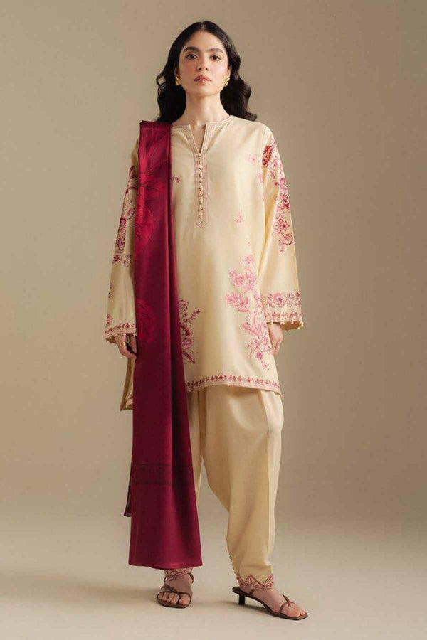 Zarashah Jahan Embroidered Dhanak 3pc with Printed Shawl- NA2116