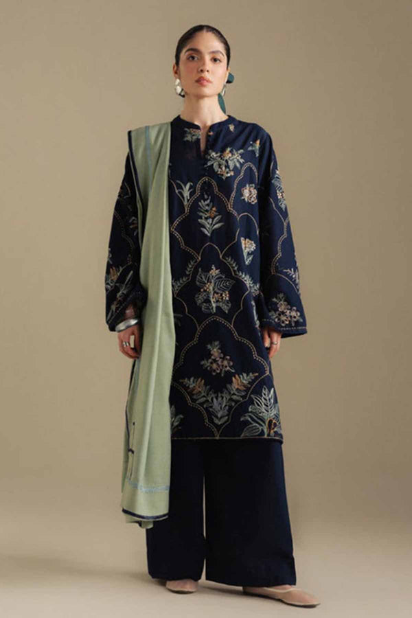 Zarashah Jahan Embroidered Dhanak 3pc with Printed Shawl- NA2115
