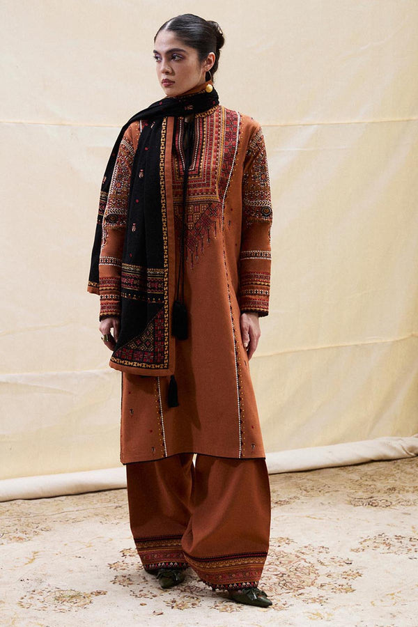 Jugnu Embroidered Dhanak 3pc with Printed Shawal- NA2134