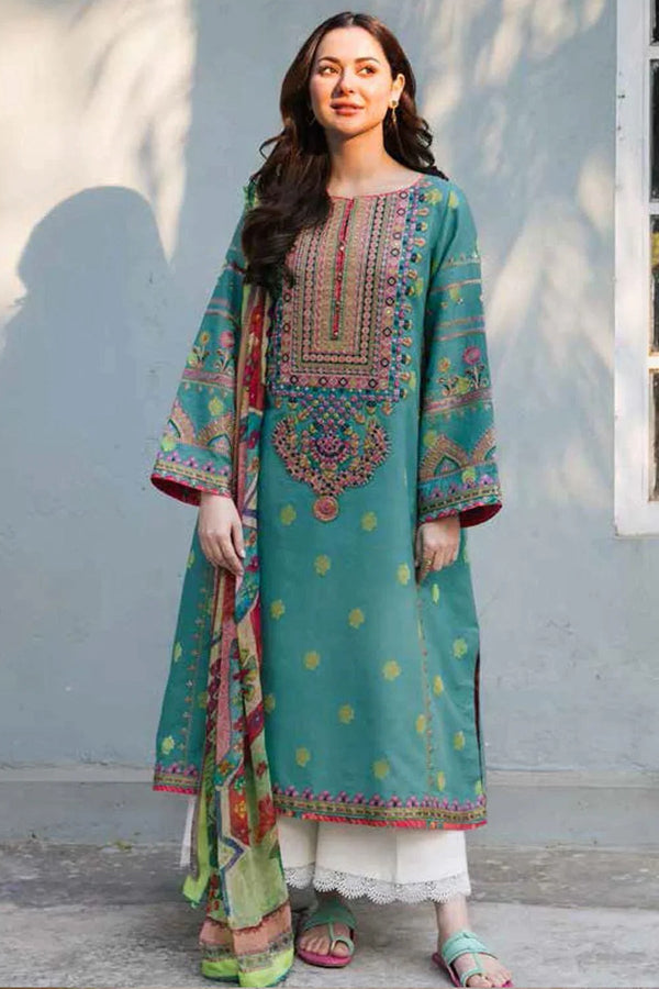 Zara shajahan Embroidered Lawn 3Pc with Chiffon Printed Dupata-Ga1672