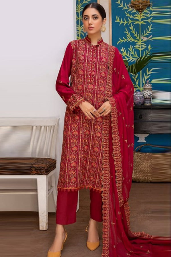 Bareeze 3PC Embroidered Lawn Suit with pure chiffon Dupatta -GA102126