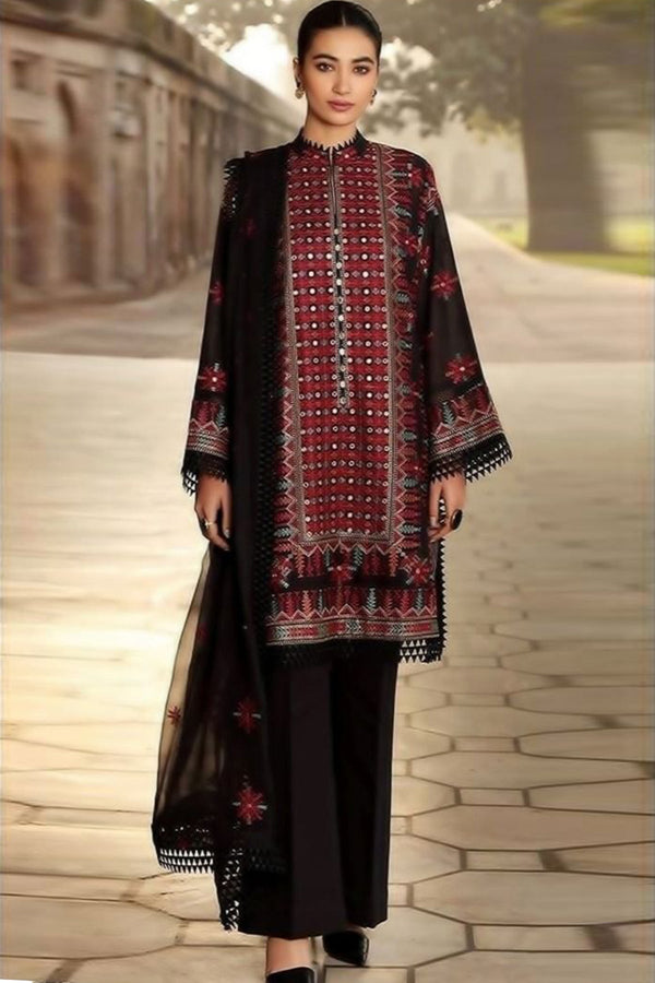 Bareeze 3PC Embroidered Lawn Suit with pure chiffon Dupatta -  GA102111