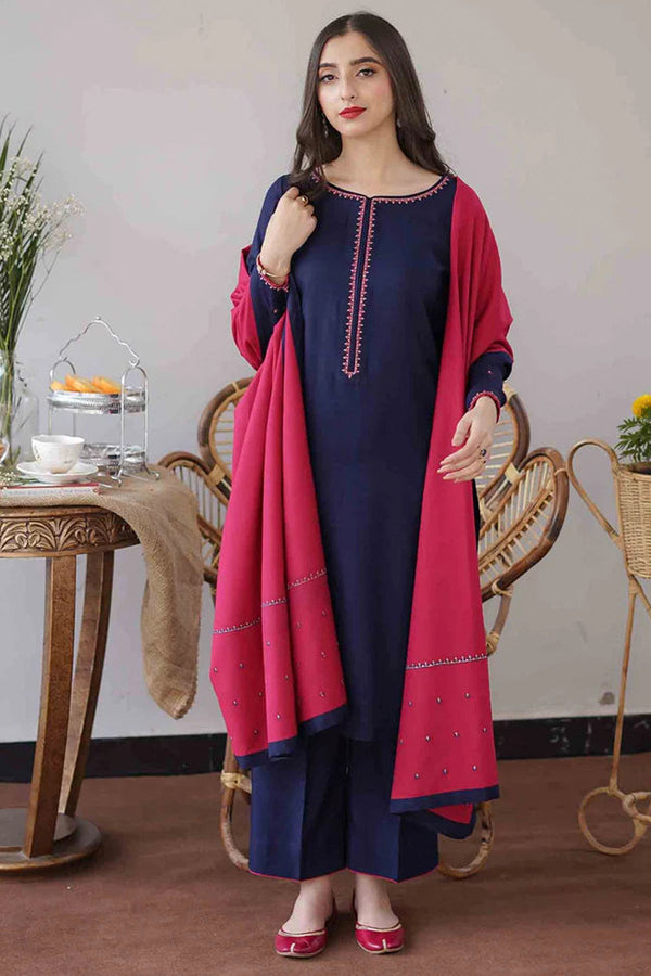 Aisling 3PC Embroidered Dhanak Suit with Heavy Embroidered Dhanak Shawal -GA102186