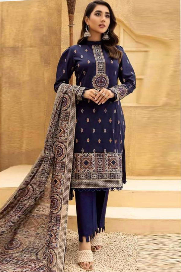 Bareeze 3PC Embroidered Dhanak Suit with Heavy Embroidered Shawal -GA102143