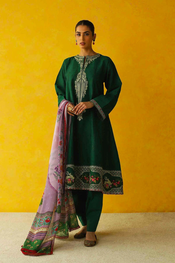 Zara Shahjahan 3PC Embroidered Dhanak with Whool Shawl - GA1764