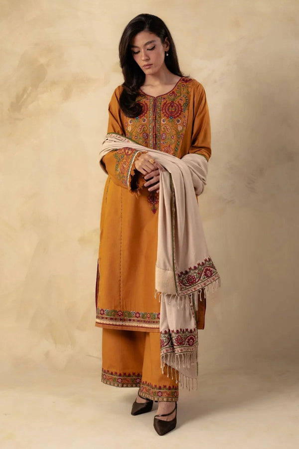 Zara shajahan 3PC Embroidered Dhanak with Dhanak Embroidered Shawl - GA1774