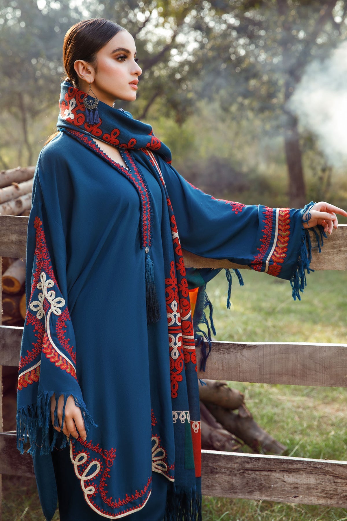 3PC EMBROIDERED DHANAK SUIT RO - 577